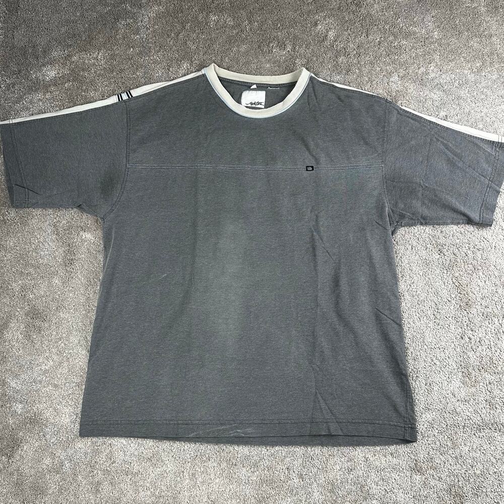 Point Zero Size XL Charcoal Gray Ringer Tee Shoulder Stripe Y2K Early 2000s